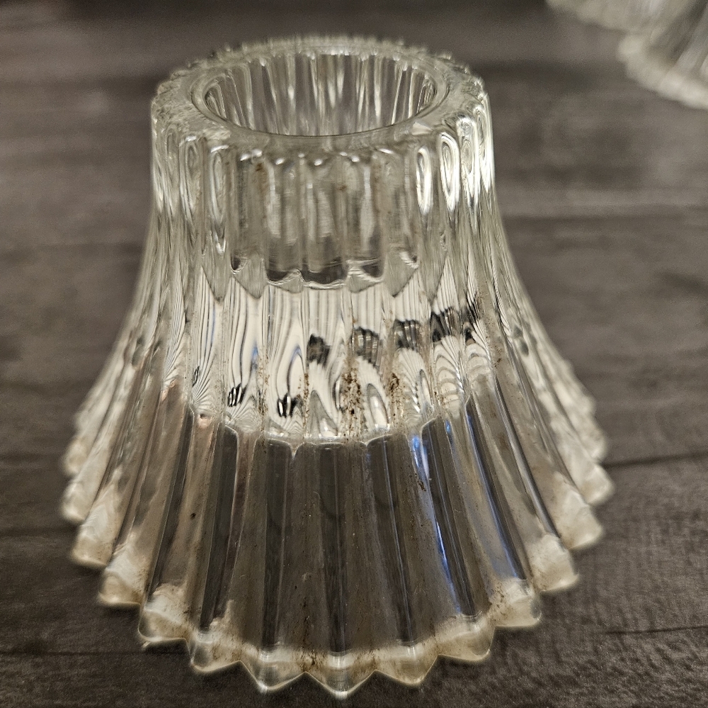 Set of 13 Clear Ribbed Glass Reversible Taper & Tealight Candle Holders - Picture 3 of 5